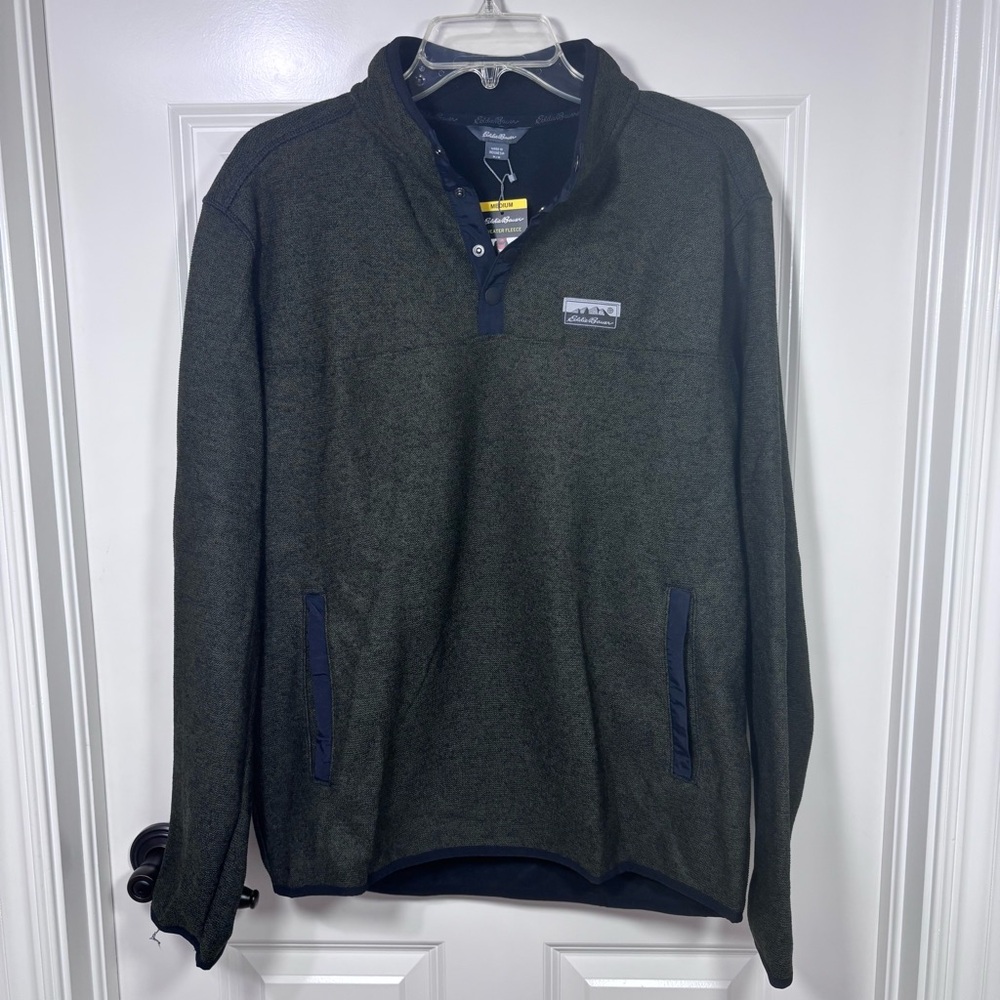 NWT Eddie Bauer Sweater Fleece Pullover Men’s M Green Mock Neck